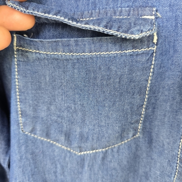 New Look Chambray Shirt 3X Plus Blue Long Sleeve Snap Buttons Tie Front Classic - Picture 6 of 13